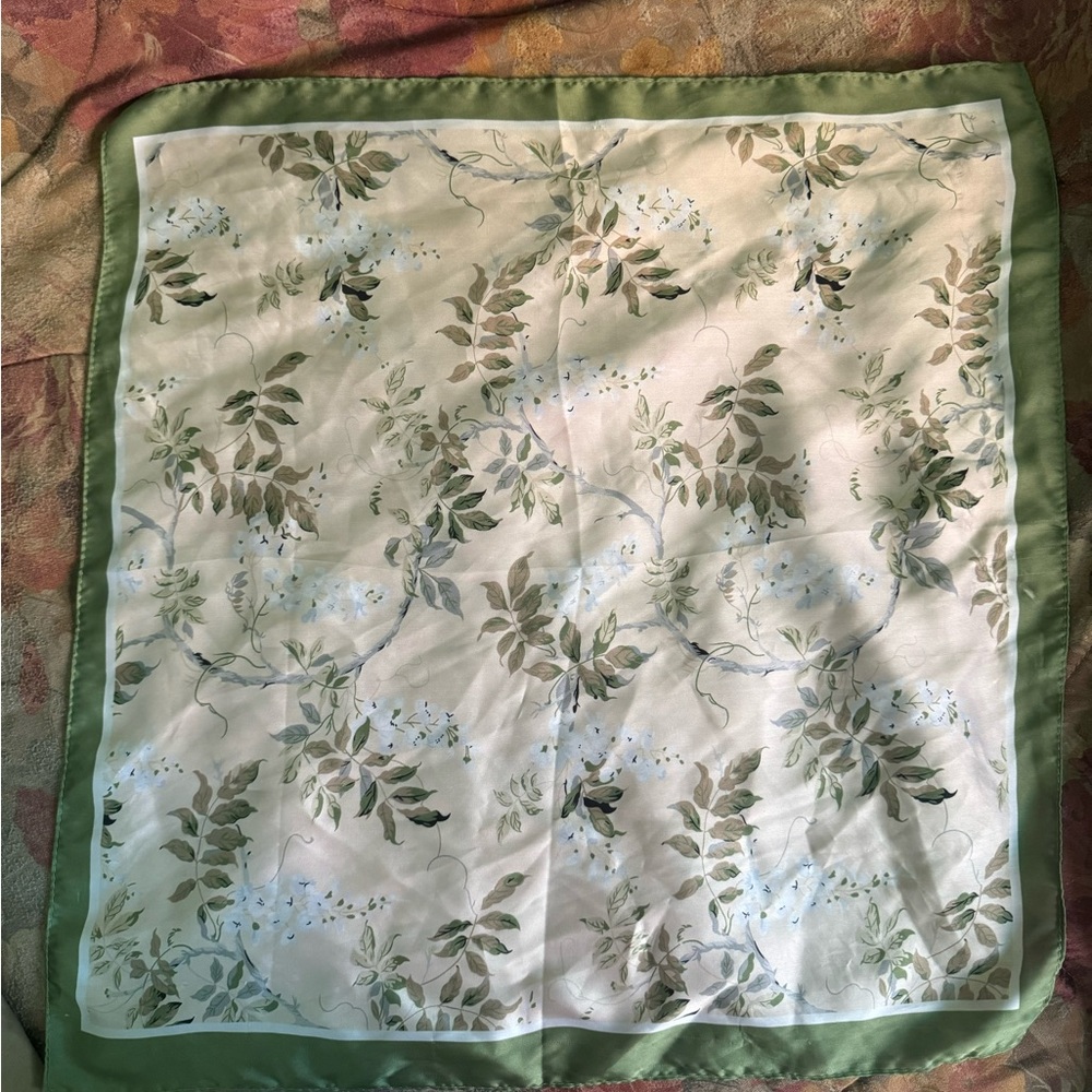 Silk sage green and white floral scarf